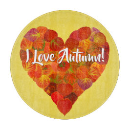 Ich Liebe Herbst!—Red Aspen Leaf Herz 1 Schneidebrett