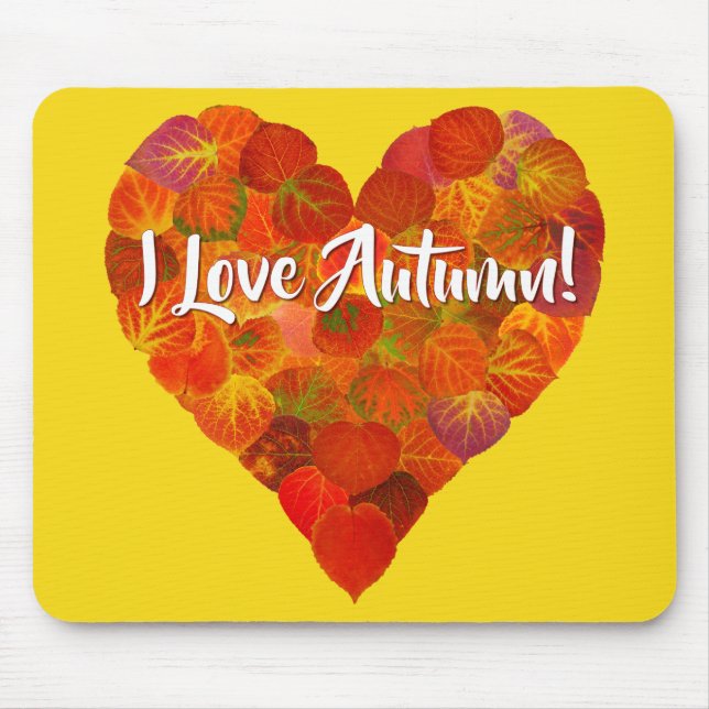 Ich Liebe Herbst! - Red Aspen Leaf Herz! Mousepad (Vorne)