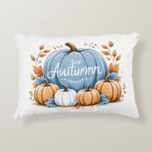 Ich LIEBE Herbstduft Blau und Weiß Pumpkins Dekokissen