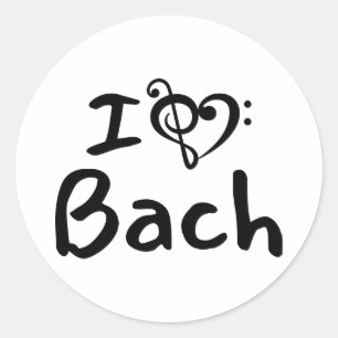 Ich liebe Herz Bach Klassische Musik Schwarzer Tex Runder Aufkleber