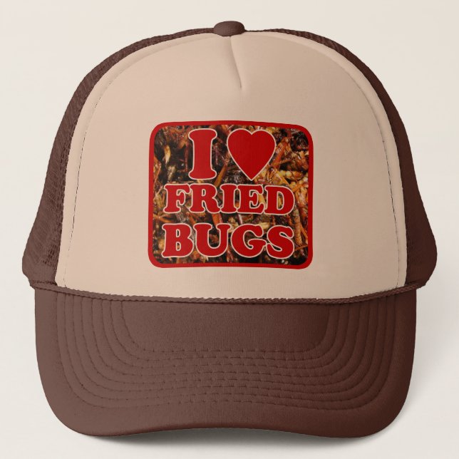 Ich Liebe [Herz] Bugs gebraten ... Thai Street Foo Truckerkappe (Vorderseite)