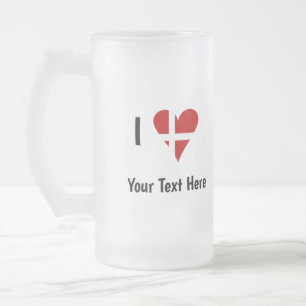 Ich liebe (Herz Dänische Flagge) Personalisierter Mattglas Bierglas