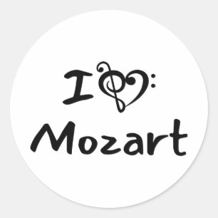 Ich liebe Herz Mozart Klassische Musik Schwarzer T Runder Aufkleber