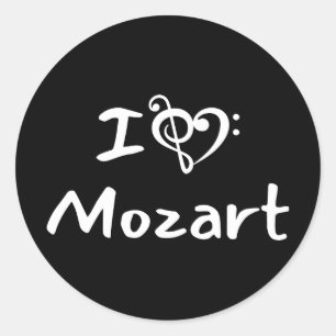 Ich liebe Herz Mozart Klassische Musik Weißer Text Runder Aufkleber