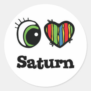 Ich liebe (Herz) Saturn Runder Aufkleber