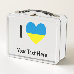 Ich liebe (Herz ukrainische Flagge) Personalisiert Metall Brotdose
