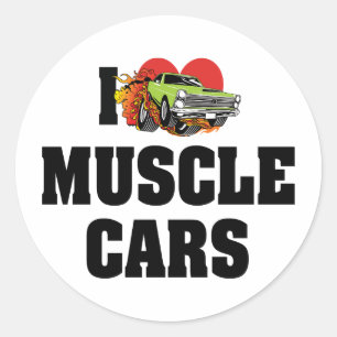 Ich liebe Herzmuskel-Autos - Muscle-Car-Liebhaber Runder Aufkleber