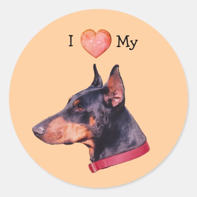 Ich Liebe höre meinen Doberman Hund Runder Aufkleber (Vorderseite)