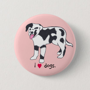 Ich liebe Hunde, Gepunktete schwarze und weiße Hun Button