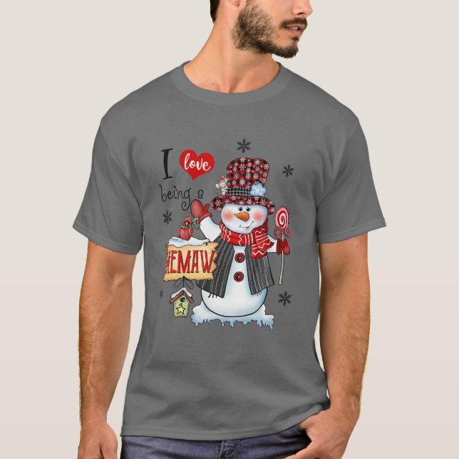 Ich Liebe ist Memaw Snowman Weihnachts Red Hat Kar T-Shirt (Vorderseite)