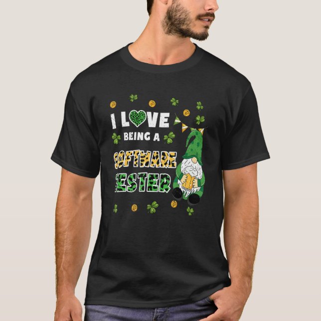 Ich Liebe ist Software Tester Gnome St Patricks Da T-Shirt (Vorderseite)