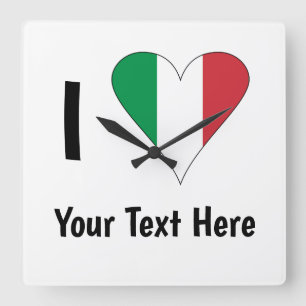 Ich liebe (Italien-Flagge Herz) Ihren Text Quadratische Wanduhr
