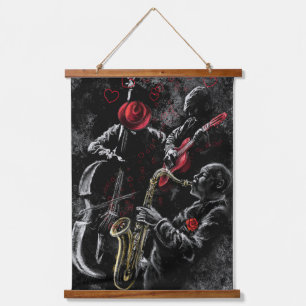 Ich liebe Jazz-Musik Hängeteppich - Malerei Kunst Wandteppich Mit Holzrahmen