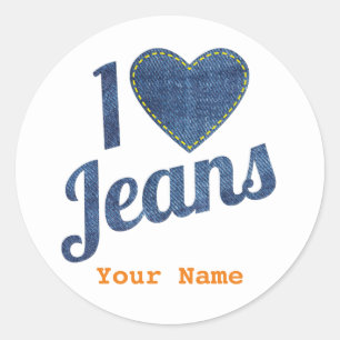 Ich liebe Jeans Vintage-Mode-Design mit Naht-Herz Runder Aufkleber
