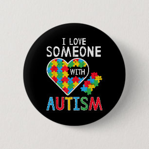 Ich Liebe jemand mit Autismus Bewusstsein Herz Män Button