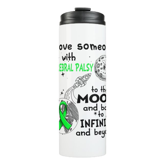 Ich Liebe Jemand mit zerebralen Palsy Bewusstsein Thermosbecher (Vorderseite)