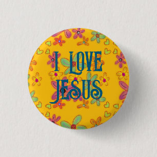 Ich liebe Jesus Christliches Mädchen Blumen Muster Button