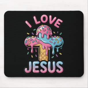Ich liebe Jesus Kinder Christliches Eis Drip Junge Mousepad
