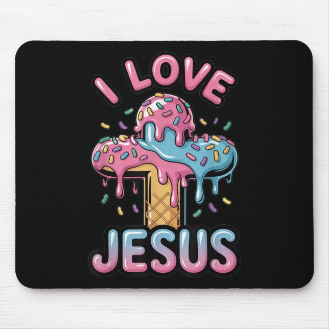 Ich liebe Jesus Kinder Christliches Eis Drip Junge Mousepad (Vorne)