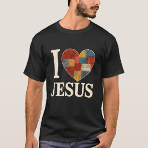 Ich liebe Jesus Patchwork Graffiti Herz Christlich T-Shirt