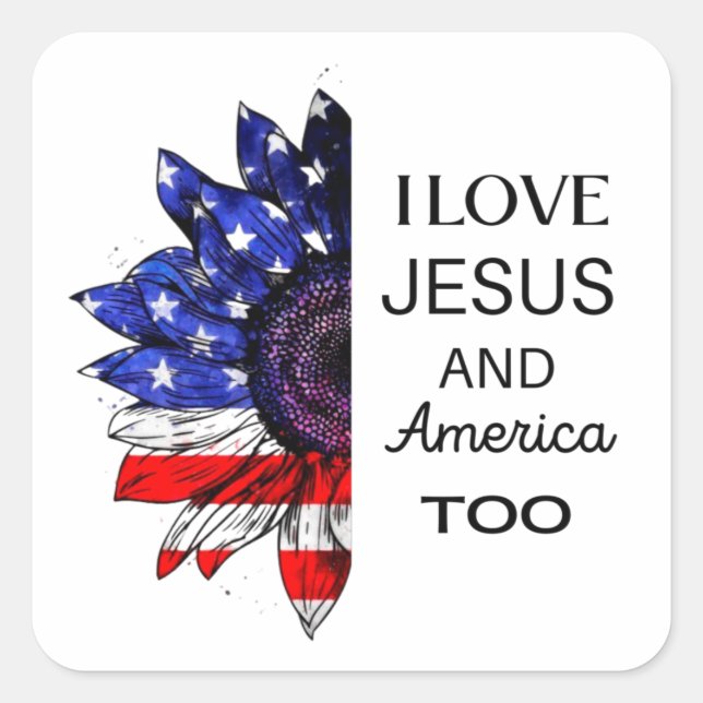 Ich Liebe Jesus und auch Amerika Quadratischer Aufkleber (Vorderseite)
