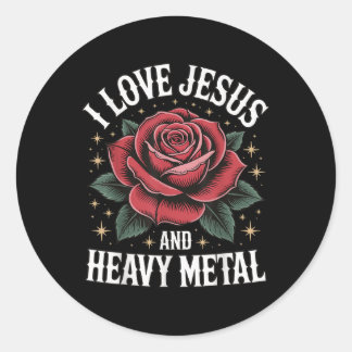 Ich liebe Jesus und Heavy Metal Runder Aufkleber