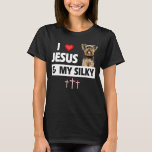 Ich Liebe Jesus und mein Silky Terrier Hund Mama V T-Shirt