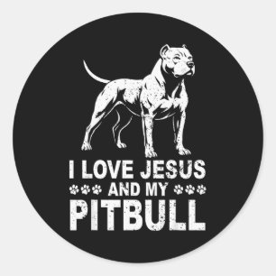 Ich liebe Jesus und meinen Pitbull Runder Aufkleber