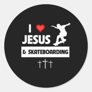 Ich liebe Jesus und Skateboarding Skateboarder Tri Runder Aufkleber