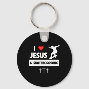 Ich liebe Jesus und Skateboarding Skateboarder Tri Schlüsselanhänger