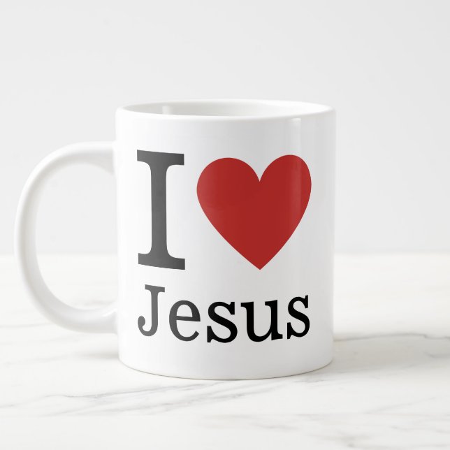 Ich ❤️ Liebe Jesus ZUNEHMENDE Jumbo-Tasse (Links)