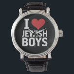 Ich Liebe jüdische Jungs Ich höre jüdische Jungs H Armbanduhr<br><div class="desc">Ich Liebe jüdische Jungs Ich höre jüdische Jungs Hanukkah</div>