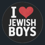Ich Liebe jüdische Jungs Ich höre jüdische Jungs H Runder Aufkleber<br><div class="desc">Ich Liebe jüdische Jungs Ich höre jüdische Jungs Hanukkah</div>