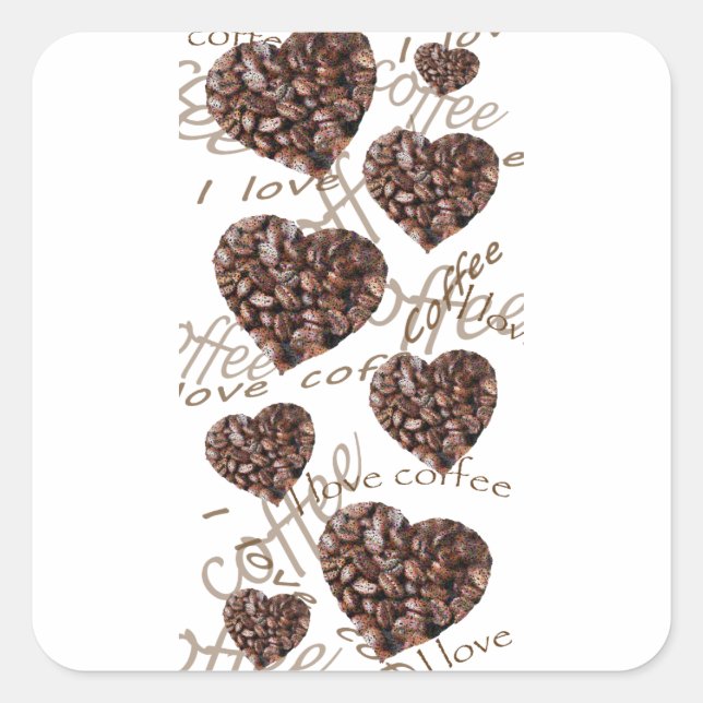 "Ich Liebe Kaffee!" Quadratischer Aufkleber (Vorderseite)