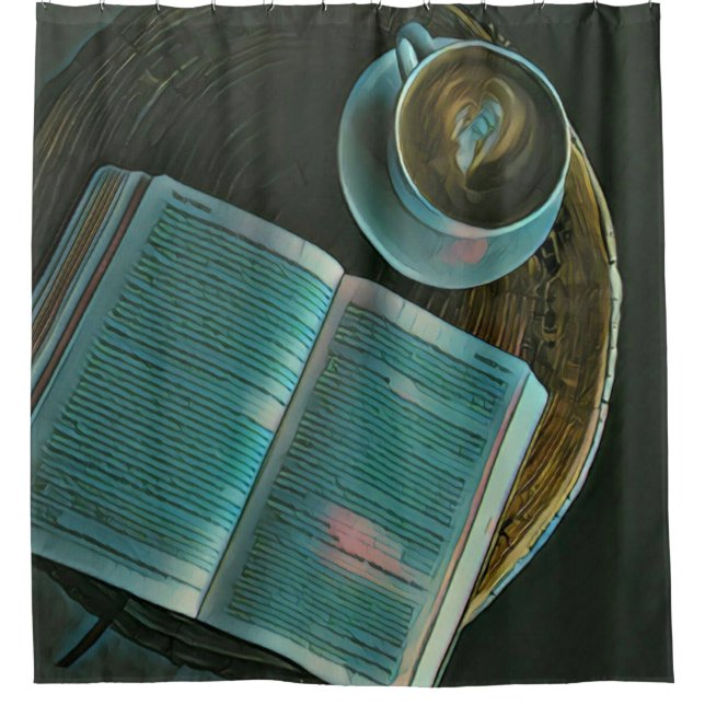Ich Liebe Kaffee und Bücher Duschvorhang (Vorderseite)