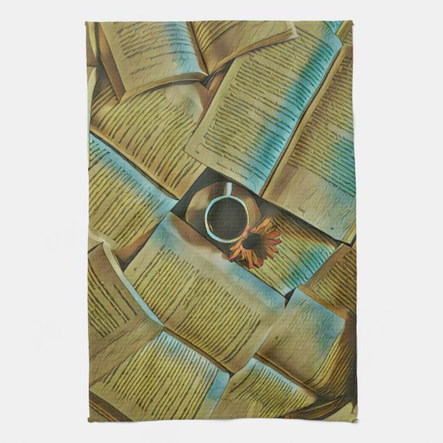 Ich Liebe Kaffee und Bücher Geschirrtuch (Vertikal)