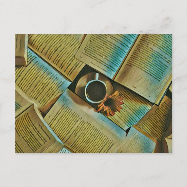 Ich Liebe Kaffee und Bücher Postkarte (Vorderseite)