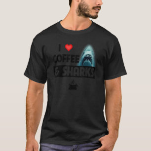 Ich Liebe Kaffee und Haie Funny Coffein Great Whit T-Shirt