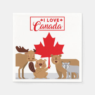 Ich liebe Kanada Elch Biber Bär Wolf   Canada Day Serviette