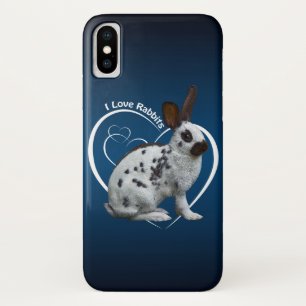 Ich liebe Kaninchen iPhone X Hülle (Blau/Schwarz)