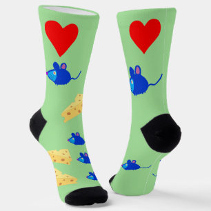 Ich liebe Käse und süße blaue Mäuse Socken