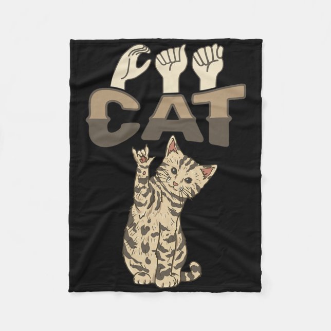 Ich liebe Katze Asl Handgeste Taubheit Hörverlust  Fleecedecke (Vorderseite)