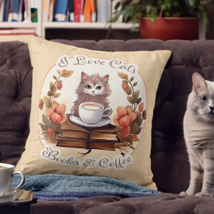 Ich Liebe Katzen, Bücher und Kaffee Kissen