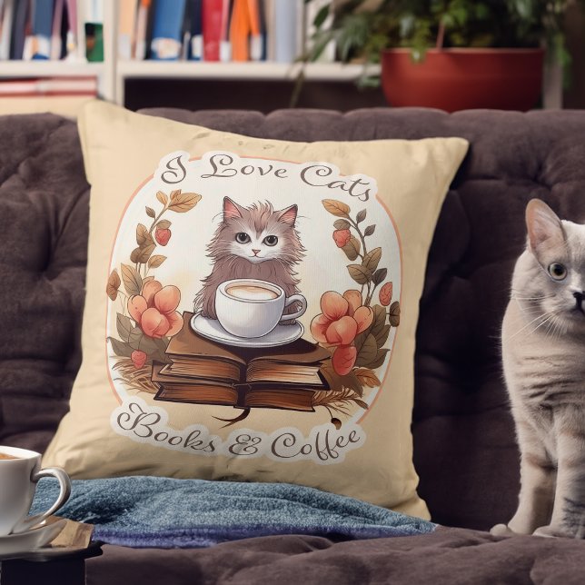 Ich Liebe Katzen, Bücher und Kaffee Kissen (Von Creator hochgeladen)