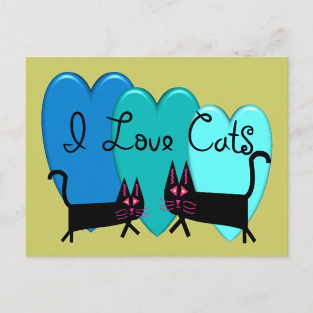 Ich Liebe Katzen - Geschenke der Schwarzen Katze Postkarte (Vorderseite)