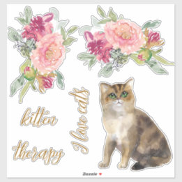 Ich Liebe Katzen und Blume Mädchen Aufkleber