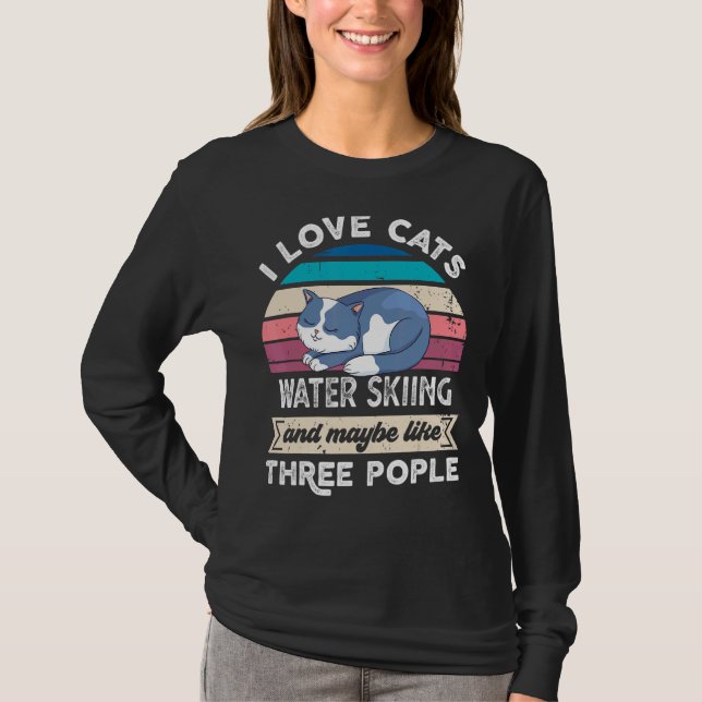 Ich Liebe Katzen Wasserski und wie drei Leute T-Shirt (Vorderseite)