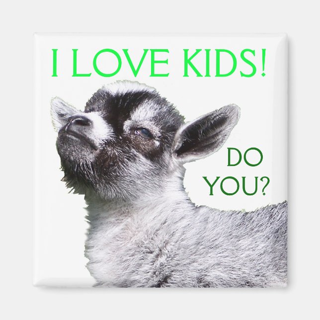 ICH LIEBE KINDER? Baby Goat Square Magnet (Vorne)
