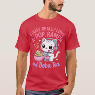 Ich liebe KPop Ramen und Boba Tea Cat einfach T-Shirt