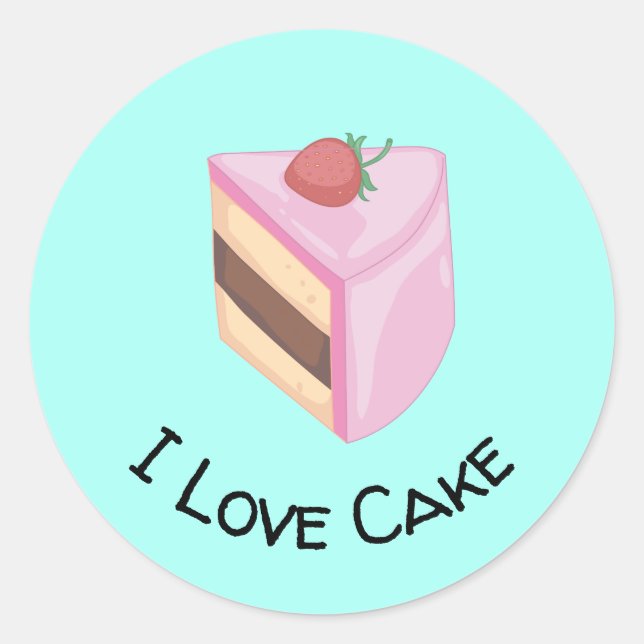 Ich Liebe Kuchen mit Yummy Cake Slice Runder Aufkleber (Vorderseite)